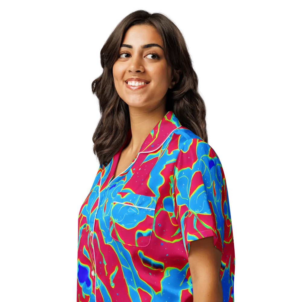 Electric Bloom on Women's Short Sleeve Pajama Top — Left Front