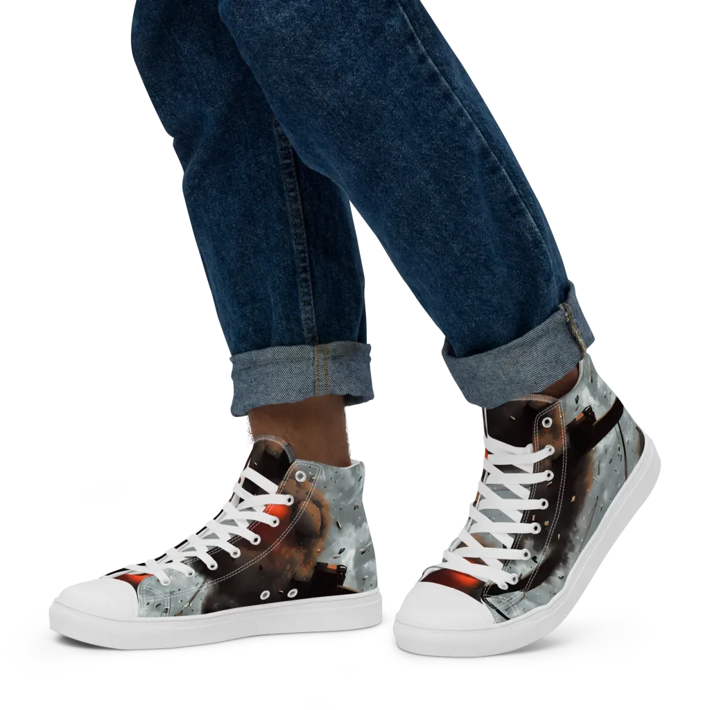 Celestial Collision on Men's High Top Canvas Shoes — Left