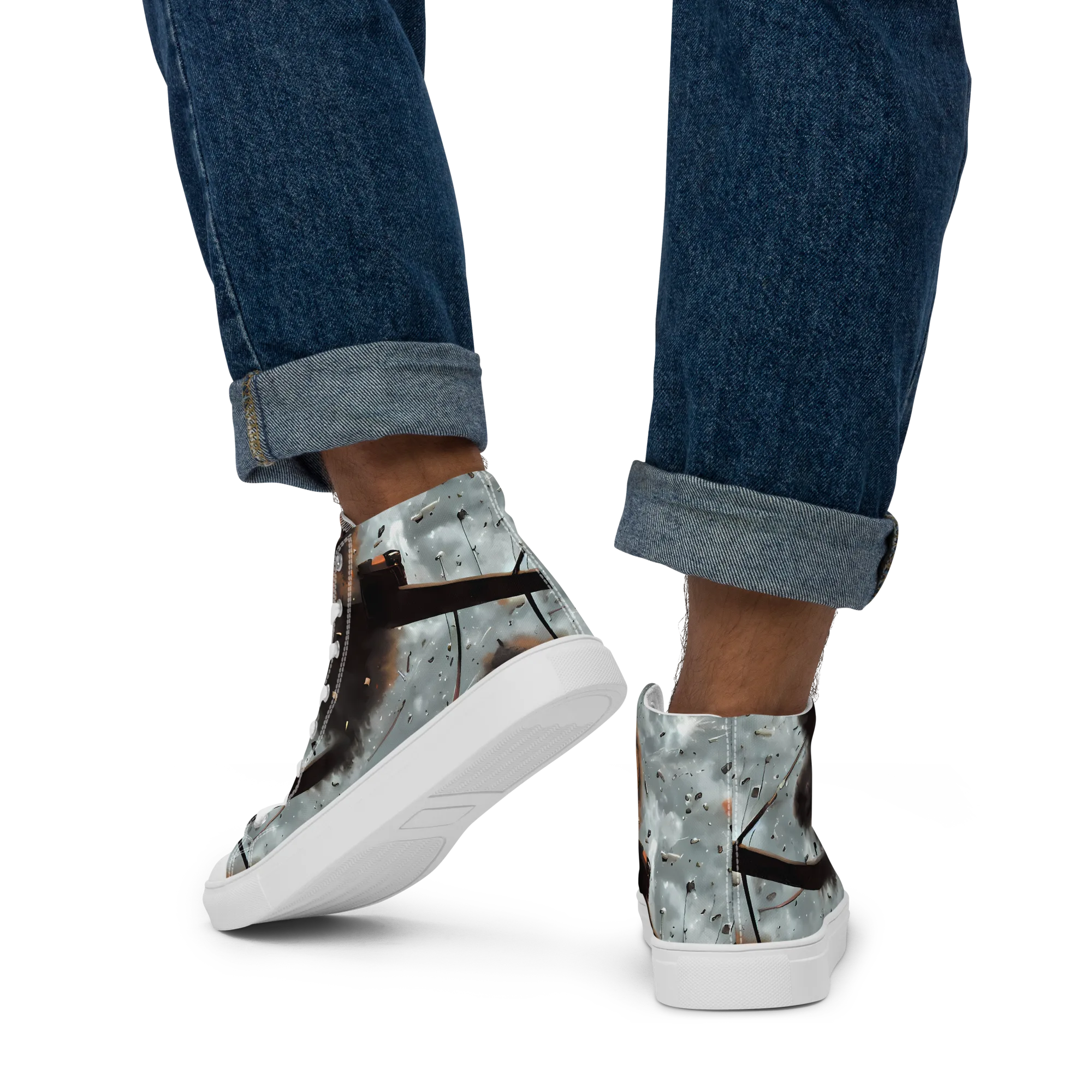 Celestial Collision on Men's High Top Canvas Shoes — Back