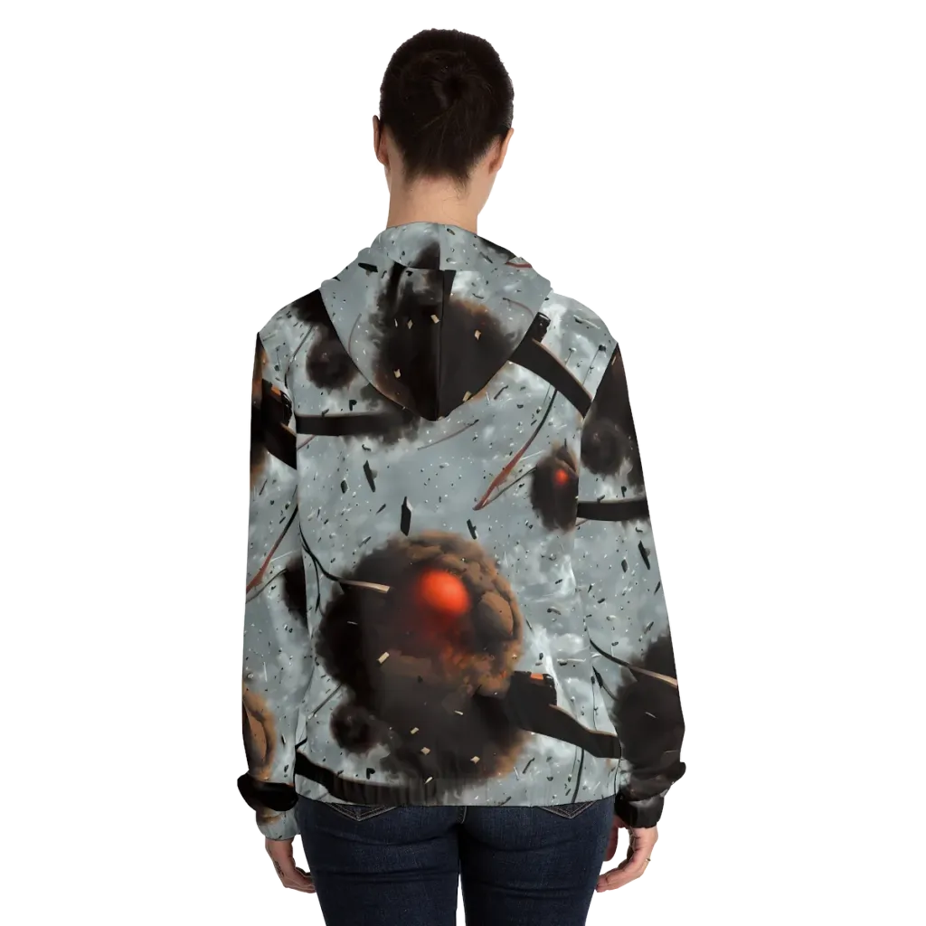 Celestial Collision on Women's Full-Zip Hoodie — Back On Person