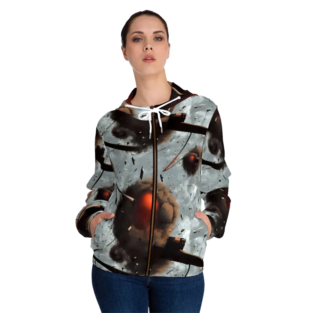 Celestial Collision on Women's Full-Zip Hoodie — Front On Person
