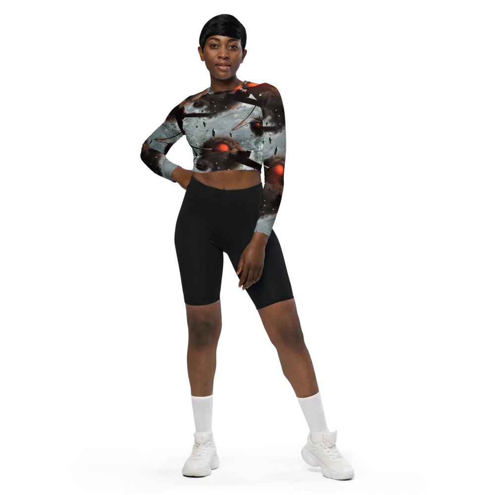 Celestial Collision on Long Sleeve Crop Top — Front
