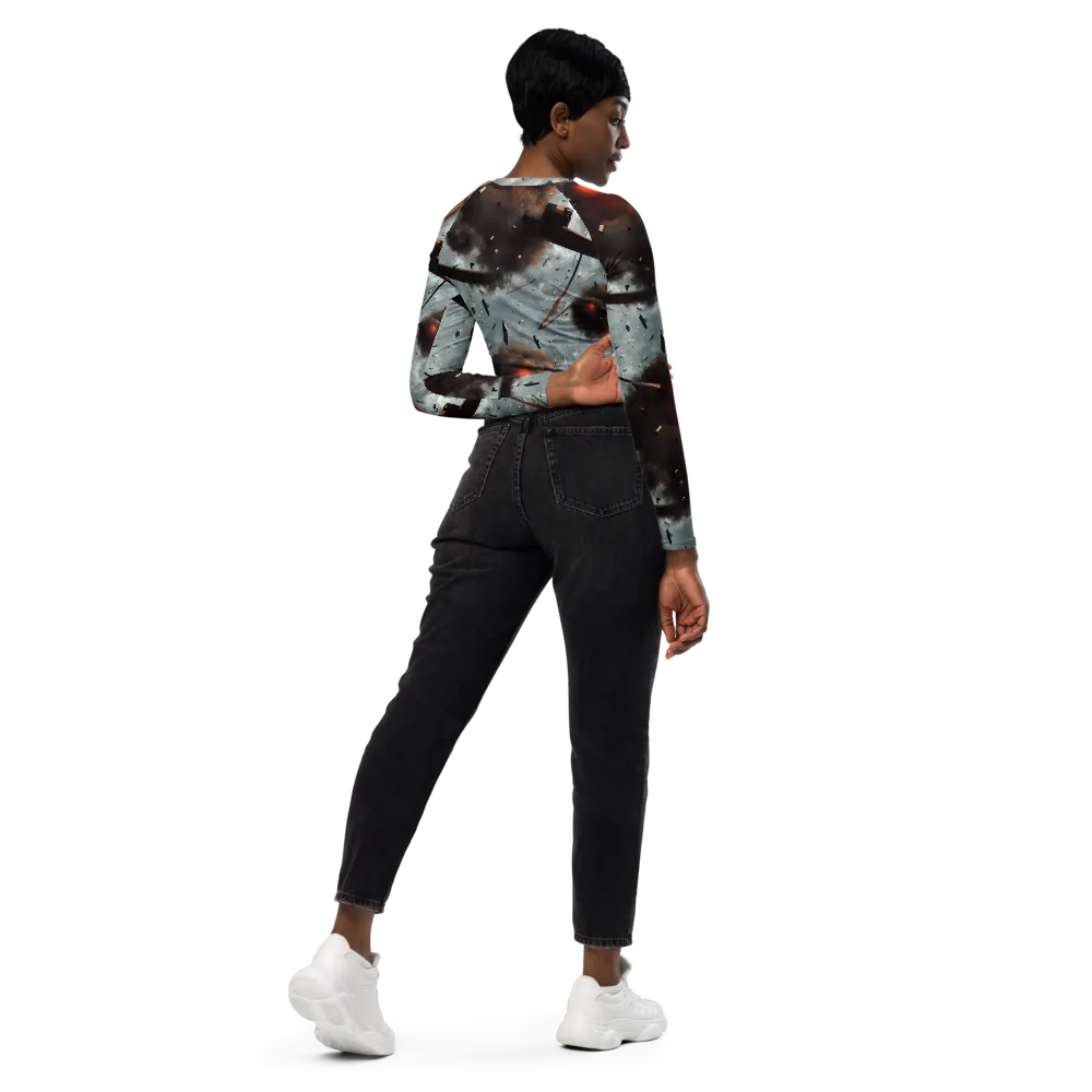 Celestial Collision on Long Sleeve Crop Top — Right Back