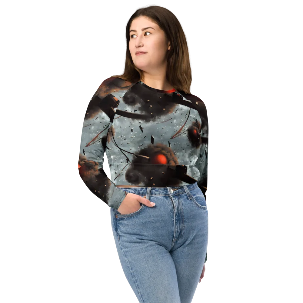 Celestial Collision on Long Sleeve Crop Top — Front