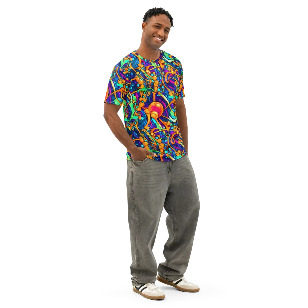 Iridescent Nebula on Men's Cotton Crew Neck T-Shirt — Right Front