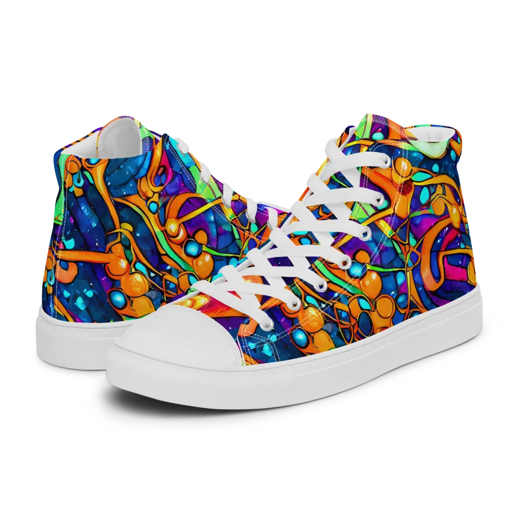 Iridescent Nebula on Men's High Top Canvas Shoes — Left