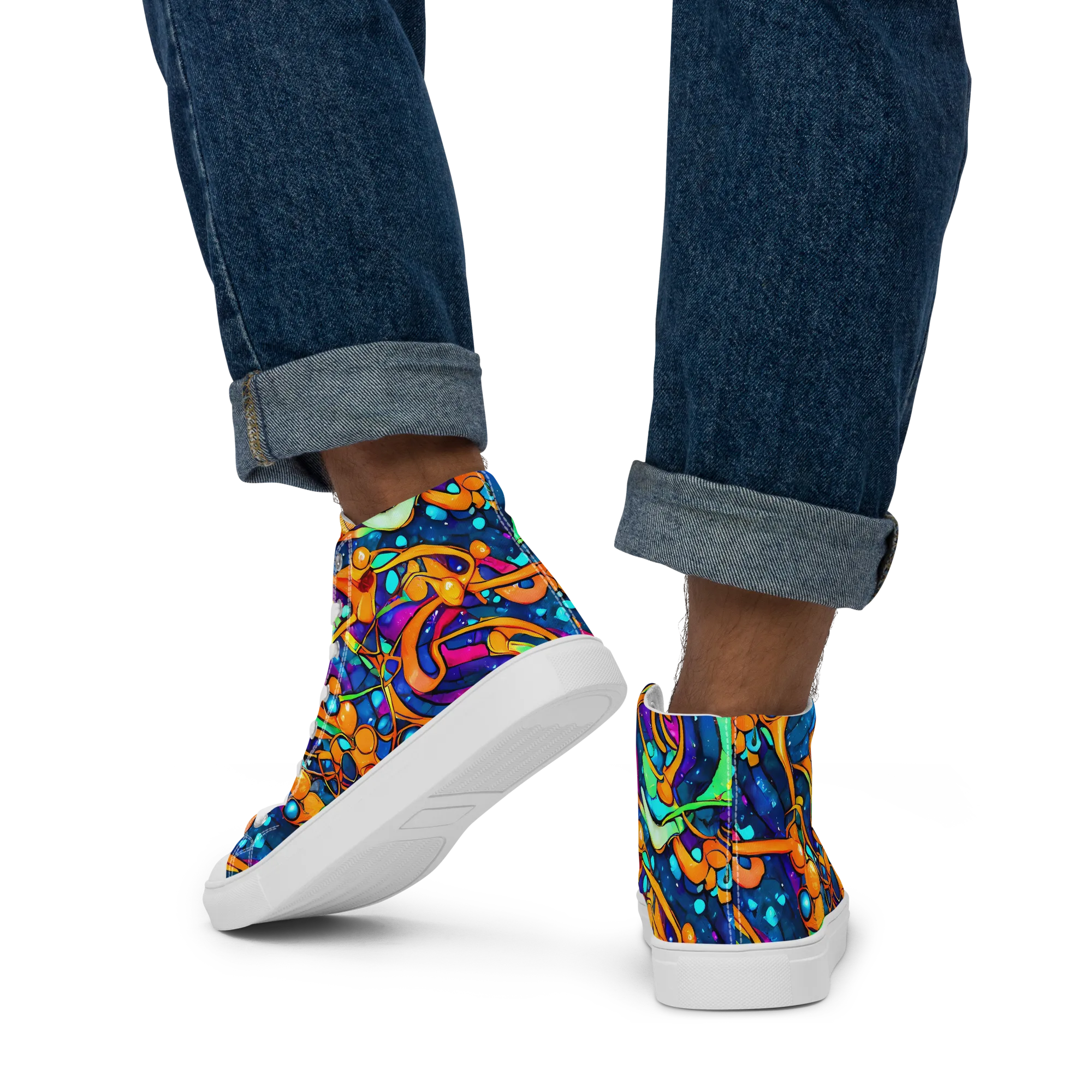 Iridescent Nebula on Men's High Top Canvas Shoes — Back
