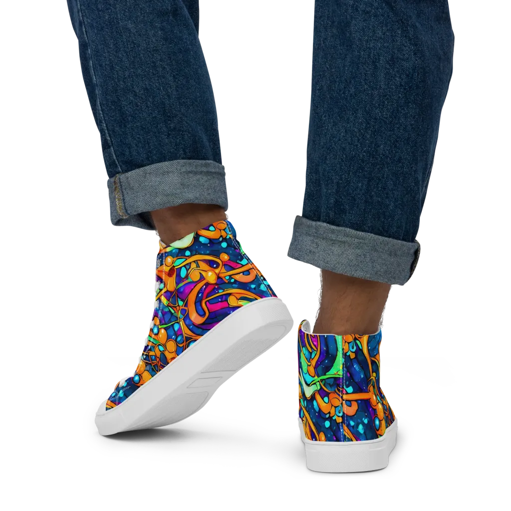Iridescent Nebula on Men's High Top Canvas Shoes — Back