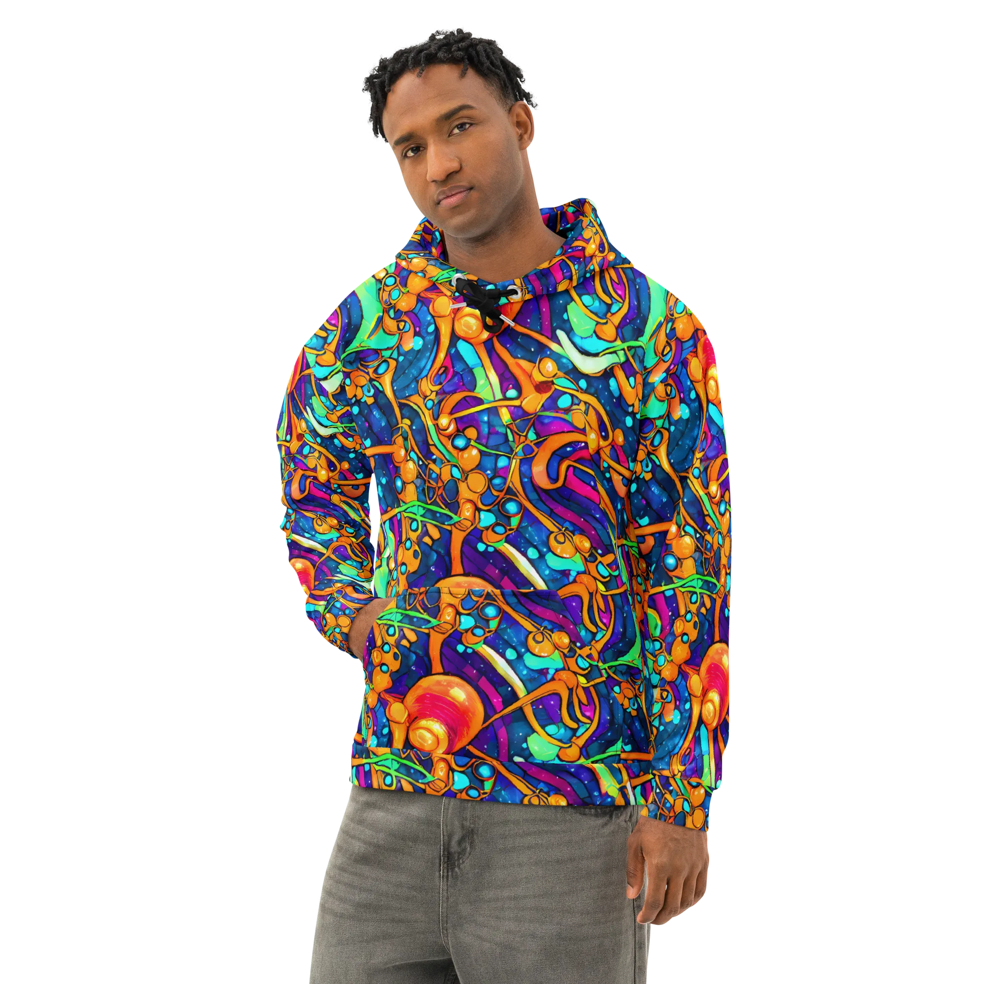 Iridescent Nebula on Cotton Hoodie — Left Front
