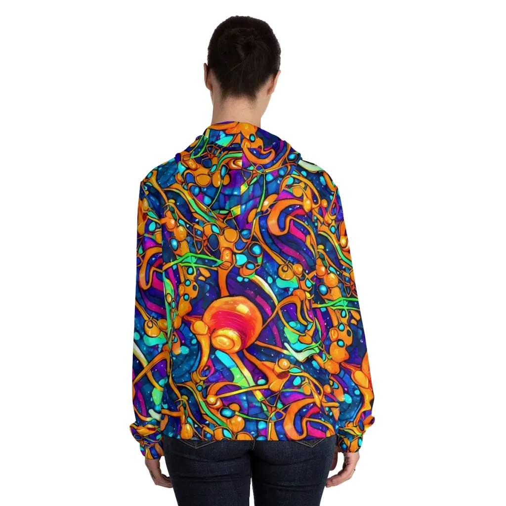 Iridescent Nebula on Women's Full-Zip Hoodie — Back On Person