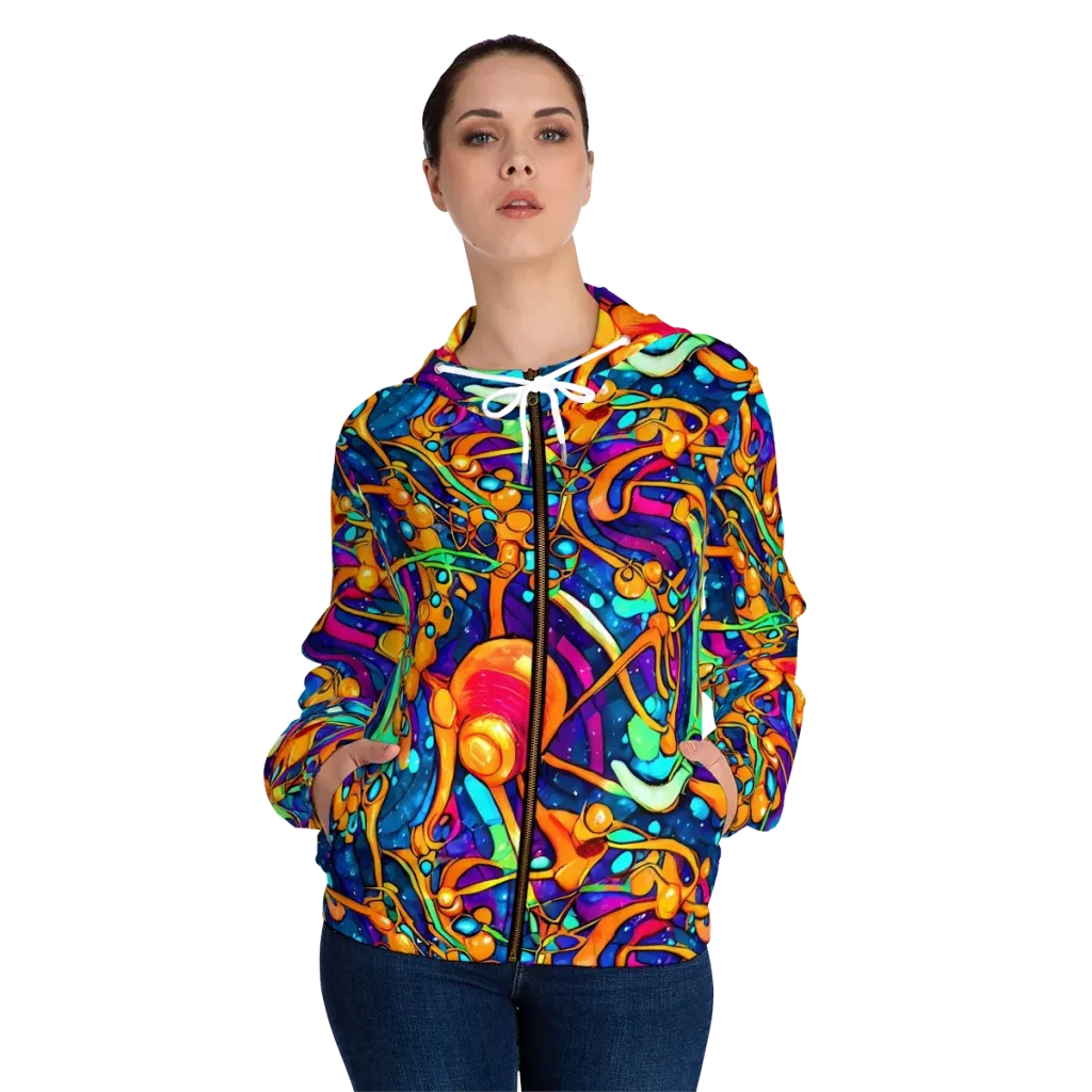Iridescent Nebula on Women's Full-Zip Hoodie — Front On Person