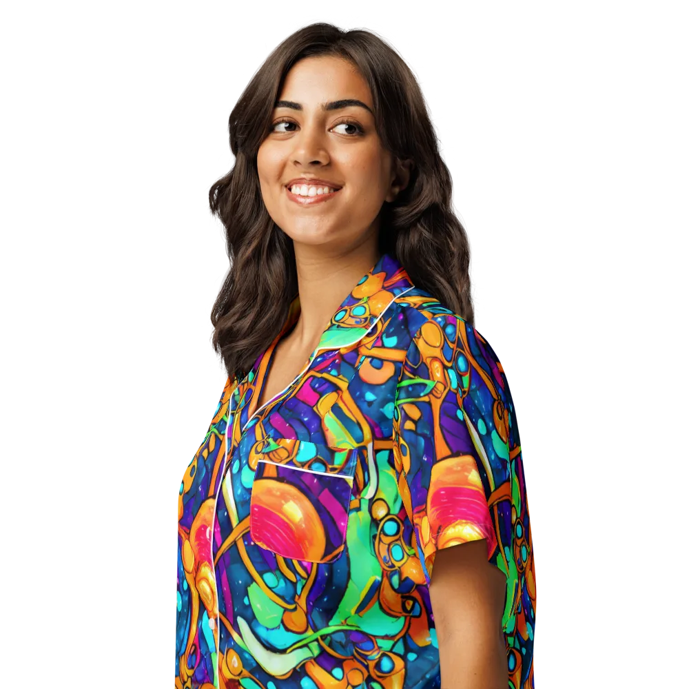 Iridescent Nebula on Women's Short Sleeve Pajama Top — Left Front