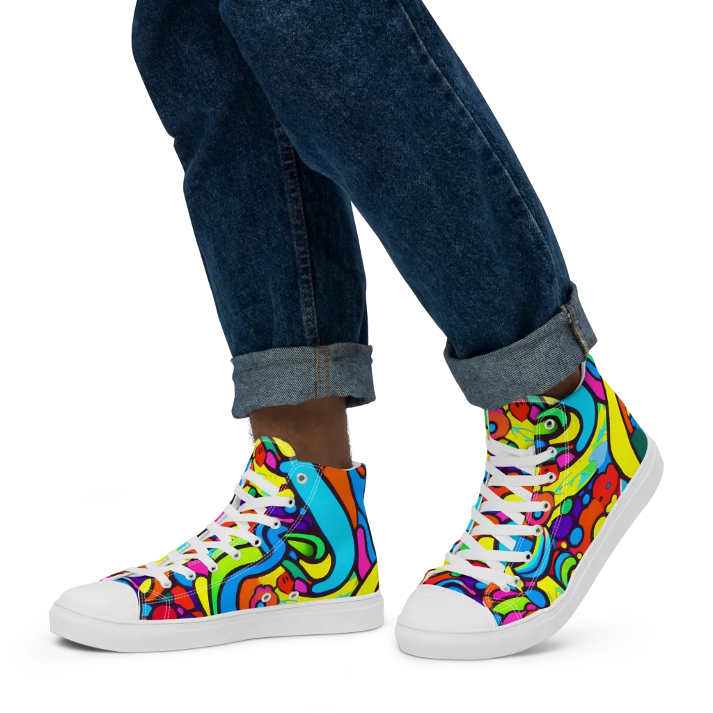 Chromadoodle Junction on Men's High Top Canvas Shoes — Left