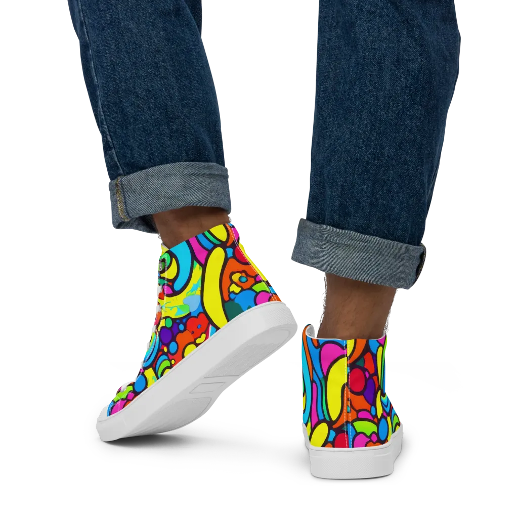 Chromadoodle Junction on Men's High Top Canvas Shoes — Back
