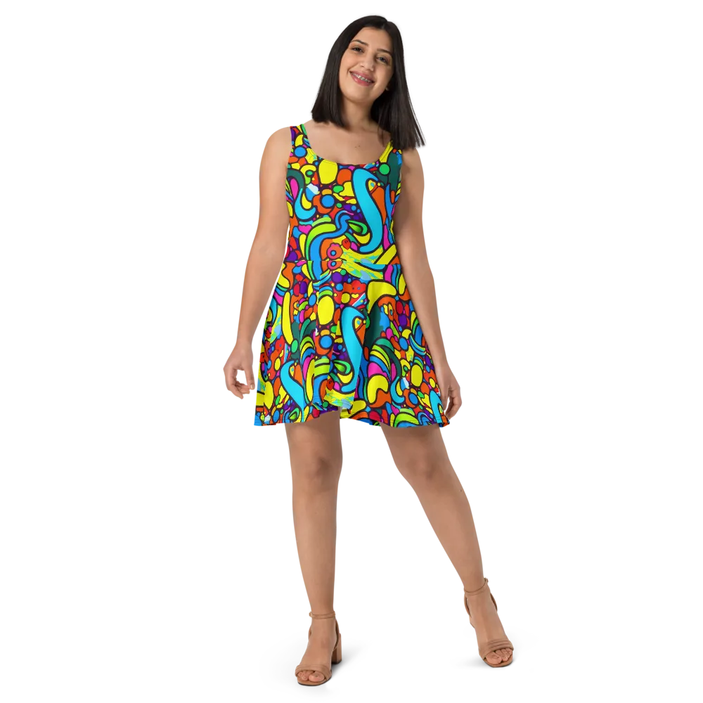 Chromadoodle Junction on Skater Dress — Front