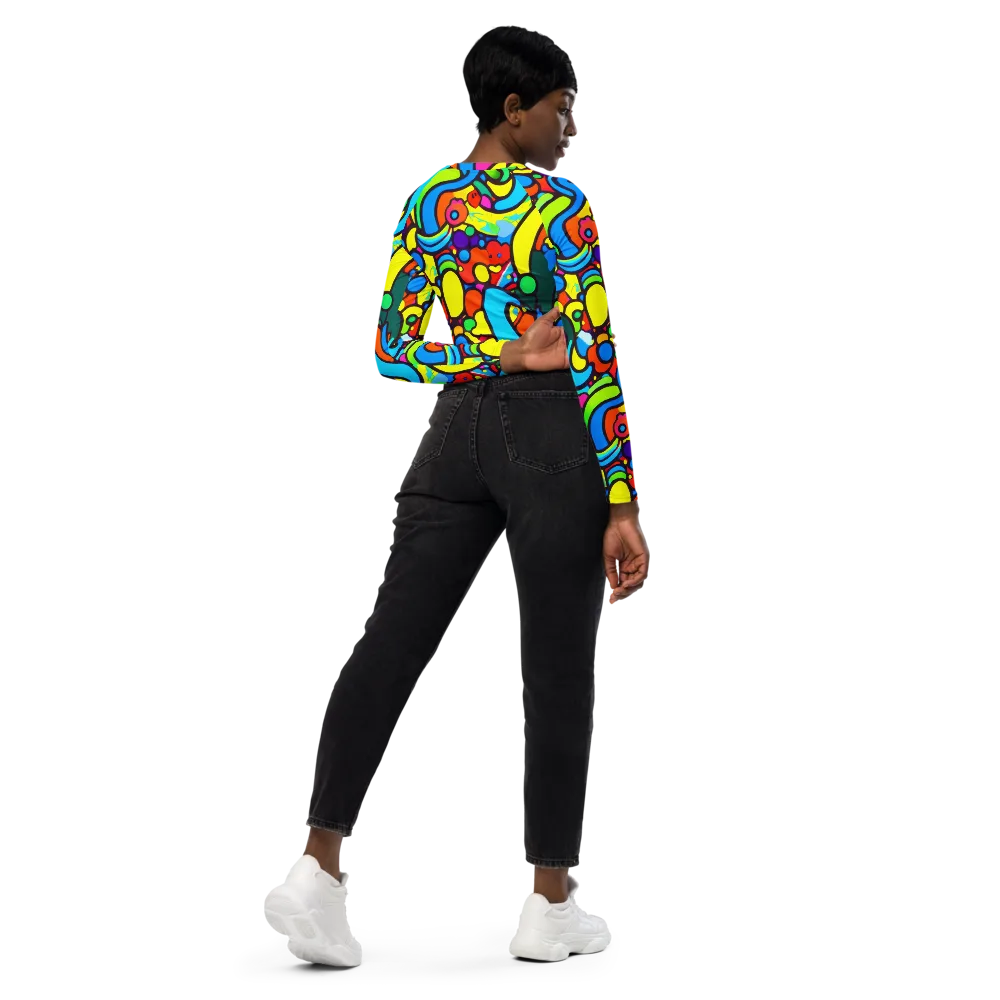 Chromadoodle Junction on Long Sleeve Crop Top — Right Back