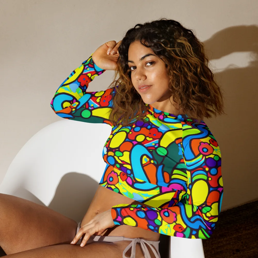 Chromadoodle Junction on Long Sleeve Crop Top — Left Front