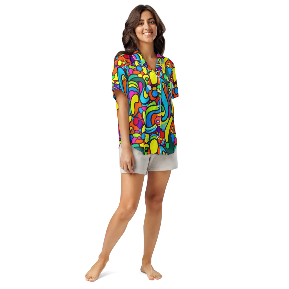 Chromadoodle Junction on Women's Short Sleeve Pajama Top — Front