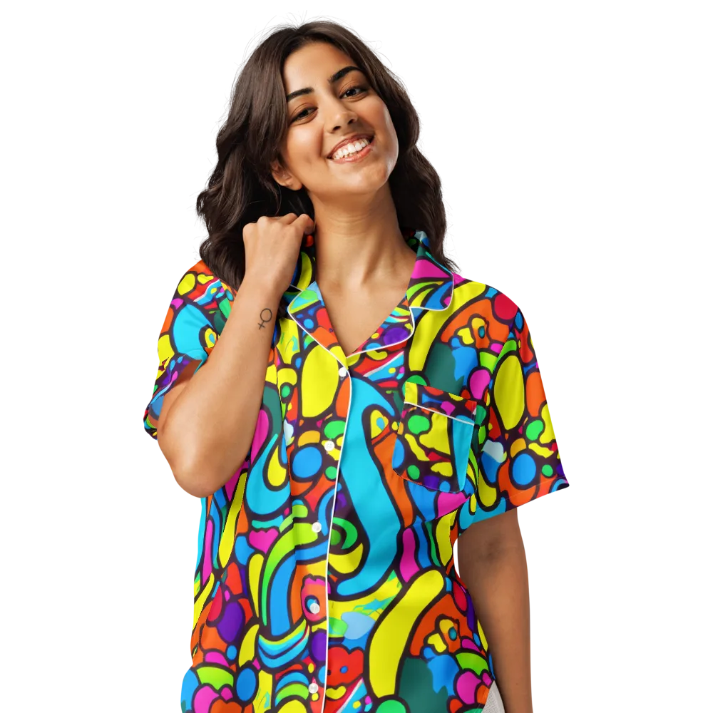 Chromadoodle Junction on Women's Short Sleeve Pajama Top — Front