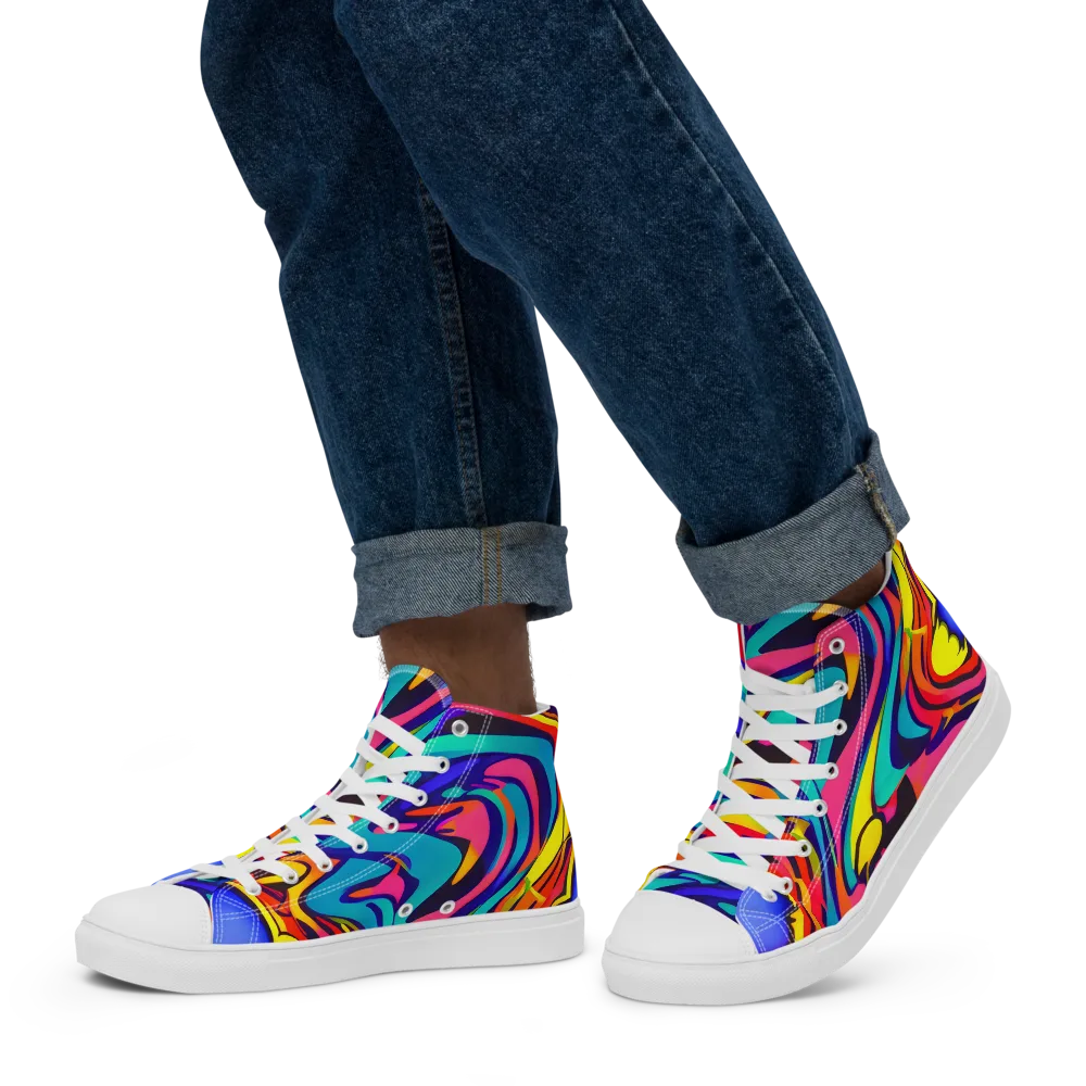 Electric Ecstasy on Men's High Top Canvas Shoes — Left