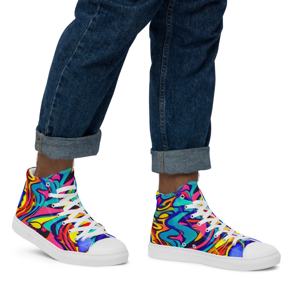 Electric Ecstasy on Men's High Top Canvas Shoes — Right