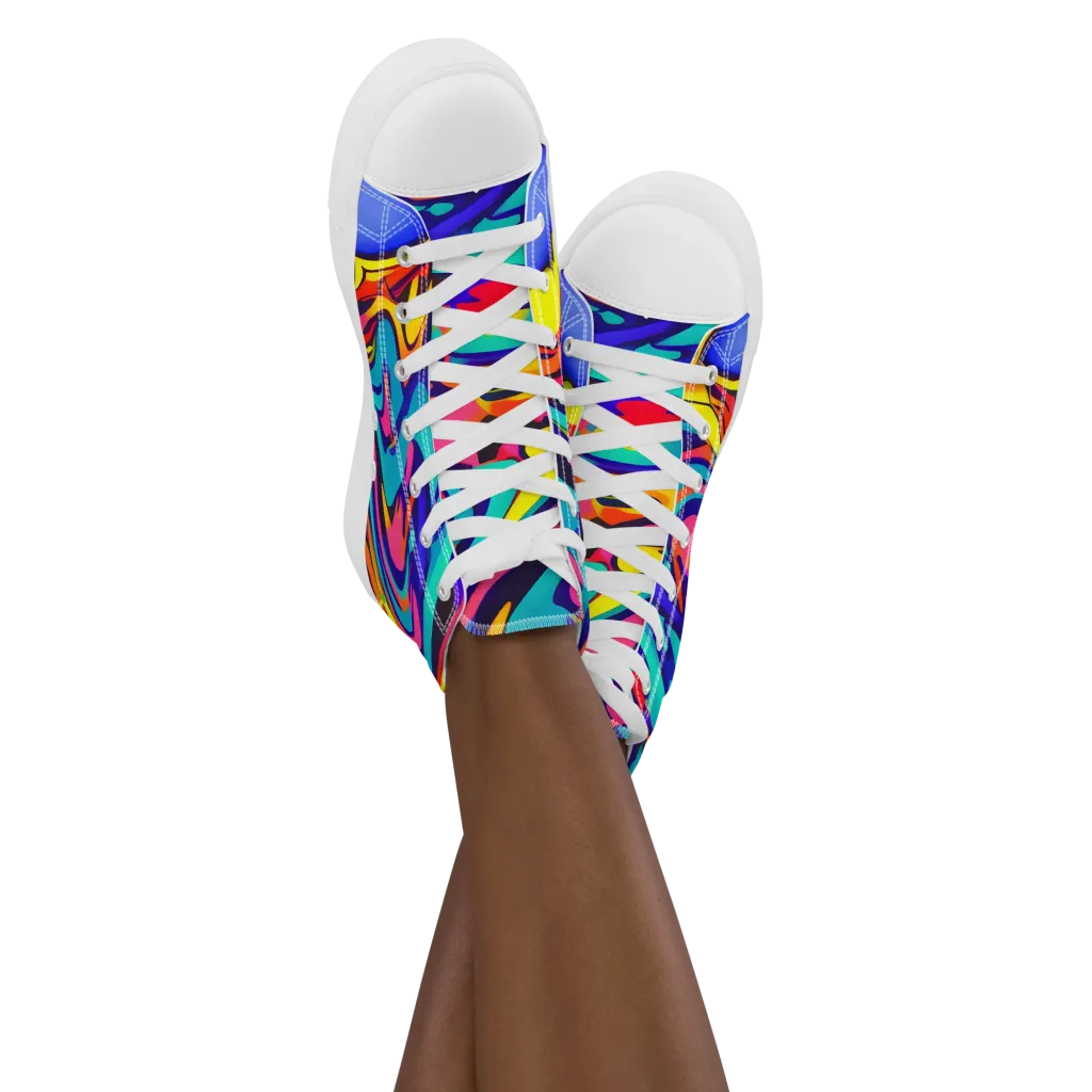 Electric Ecstasy on Women's High Top Canvas Shoes — Front