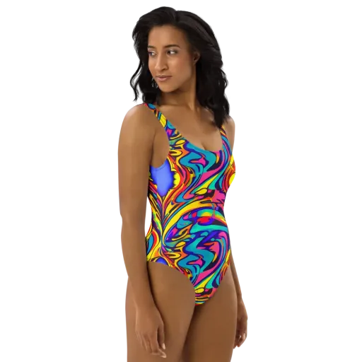 Electric Ecstasy on a One-Piece Swimsuit