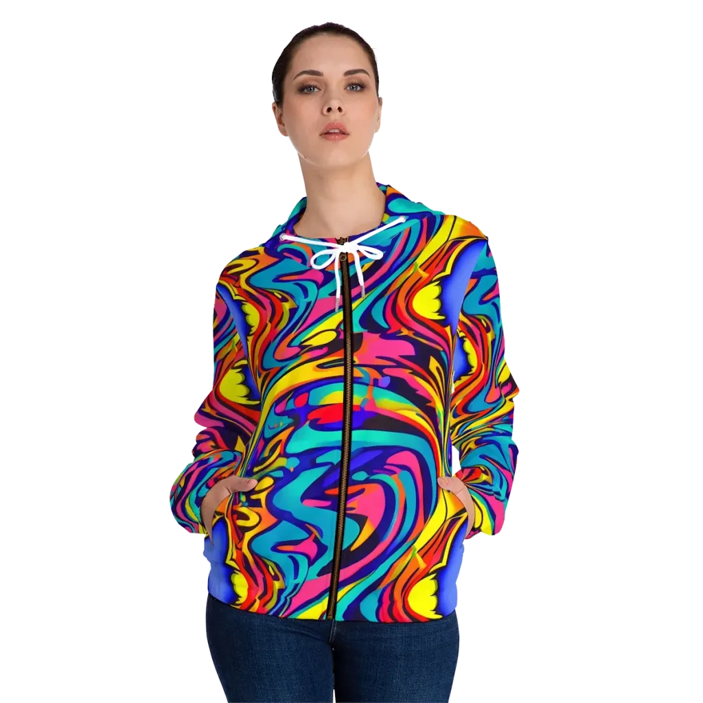 Electric Ecstasy on Women's Full-Zip Hoodie — Front On Person