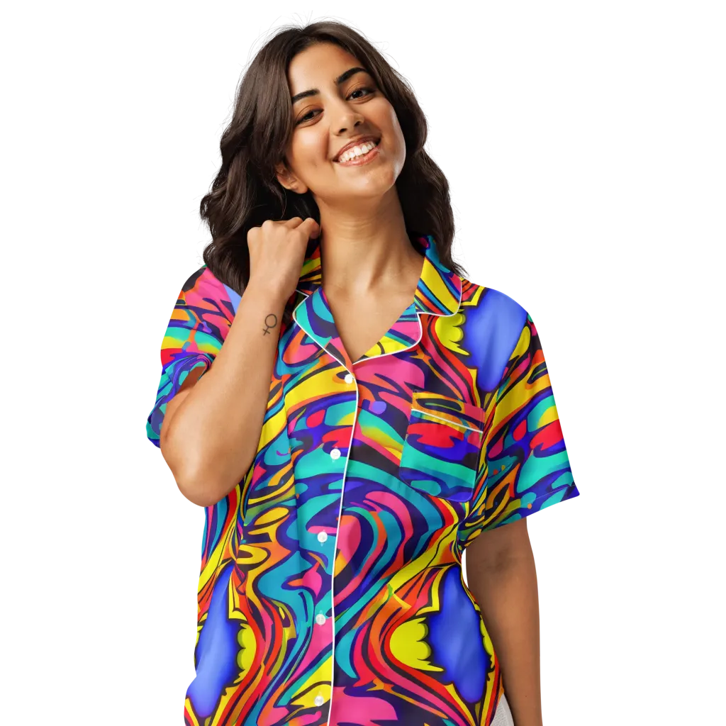 Electric Ecstasy on Women's Short Sleeve Pajama Top — Front