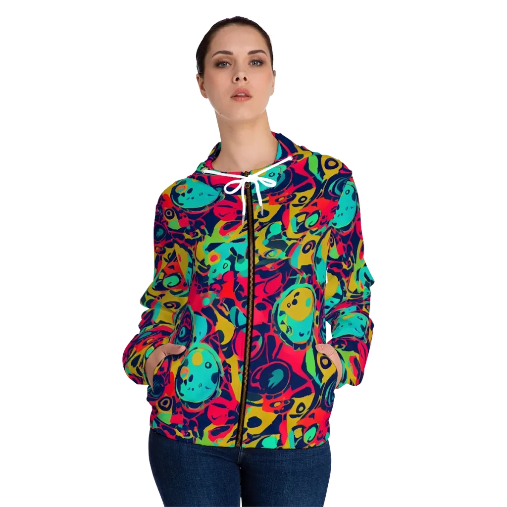 Gottlieb Galaxy on Women's Full-Zip Hoodie — Front On Person