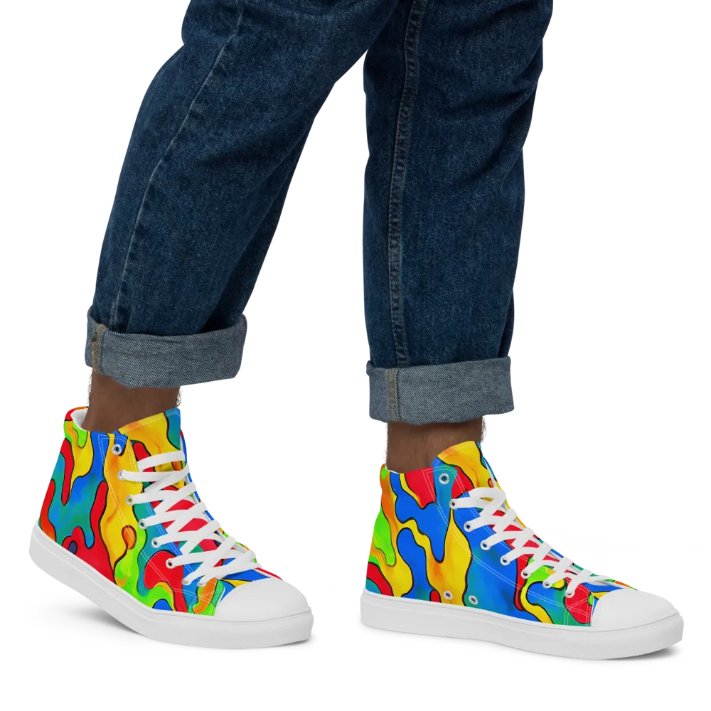 Splash of Joy on Men's High Top Canvas Shoes — Right
