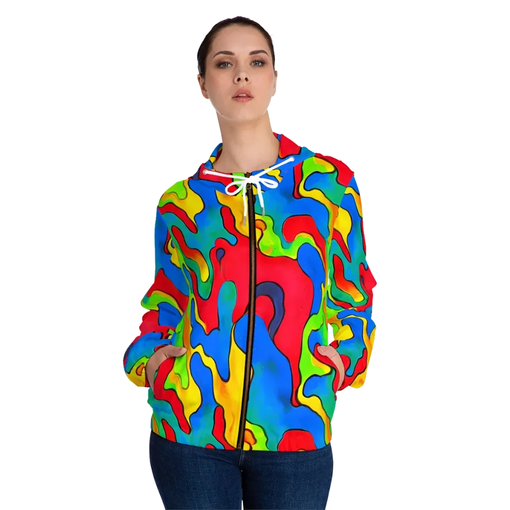 Splash of Joy on Women's Full-Zip Hoodie — Front On Person