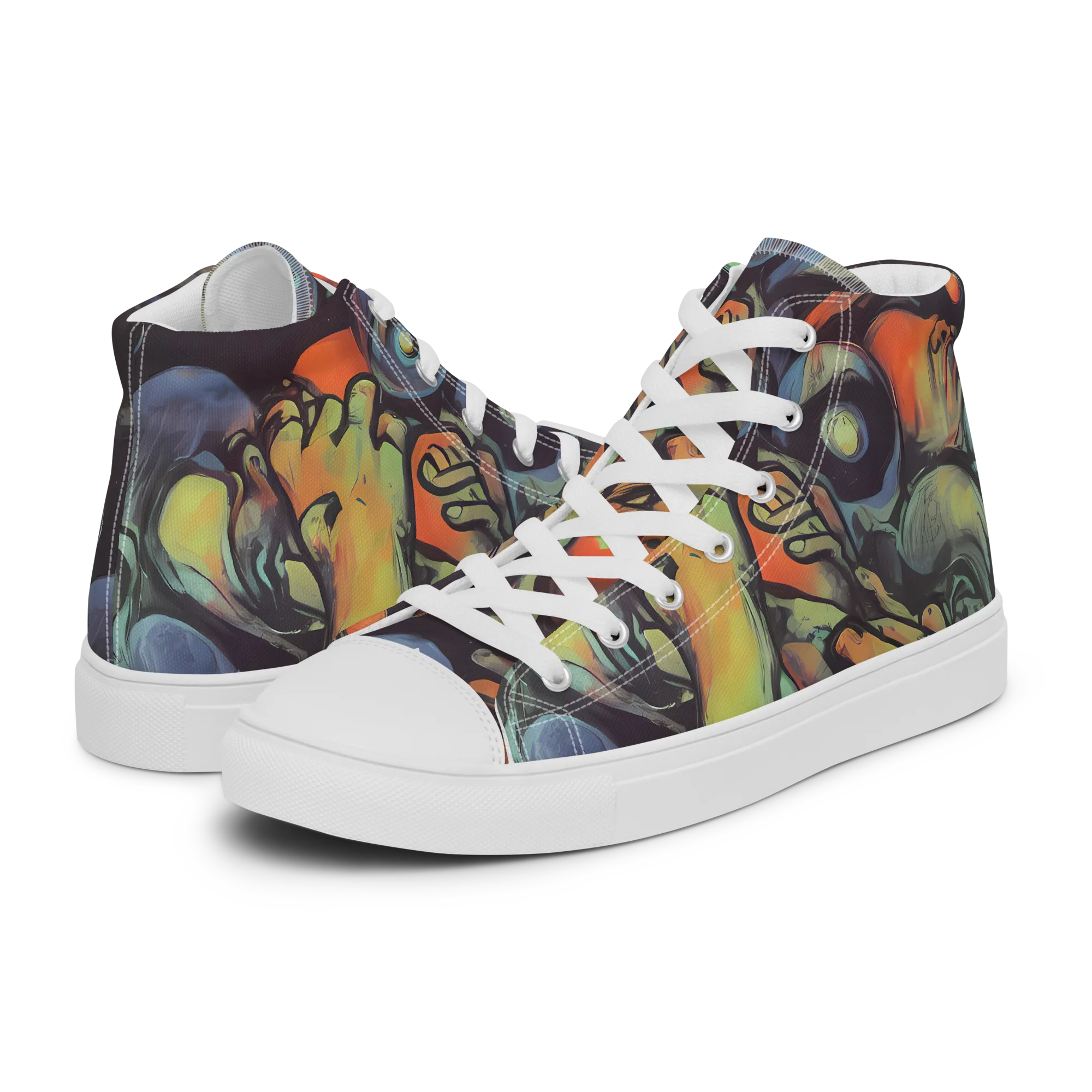 Cosmic Scream on Men's High Top Canvas Shoes — Left