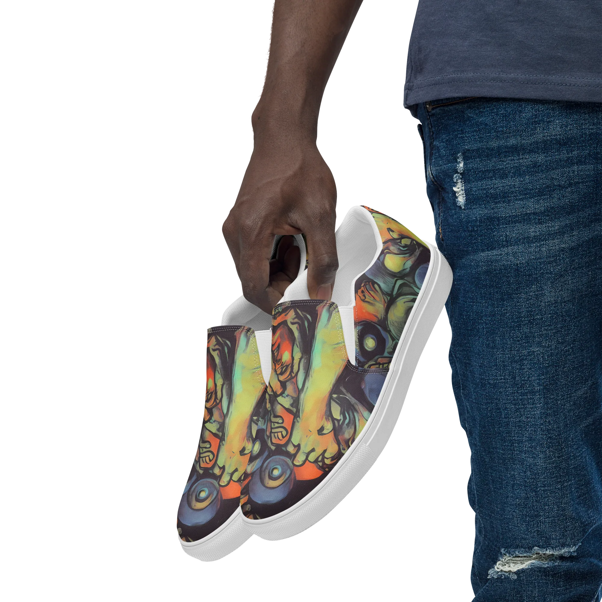Cosmic Scream on Men's Slip-On Canvas Shoes — Left Front