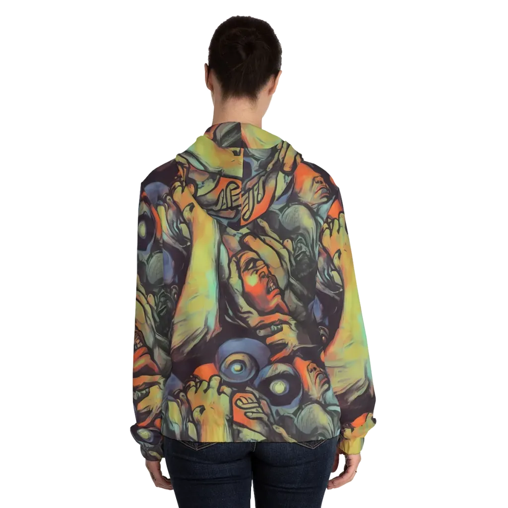 Cosmic Scream on Women's Full-Zip Hoodie — Back On Person
