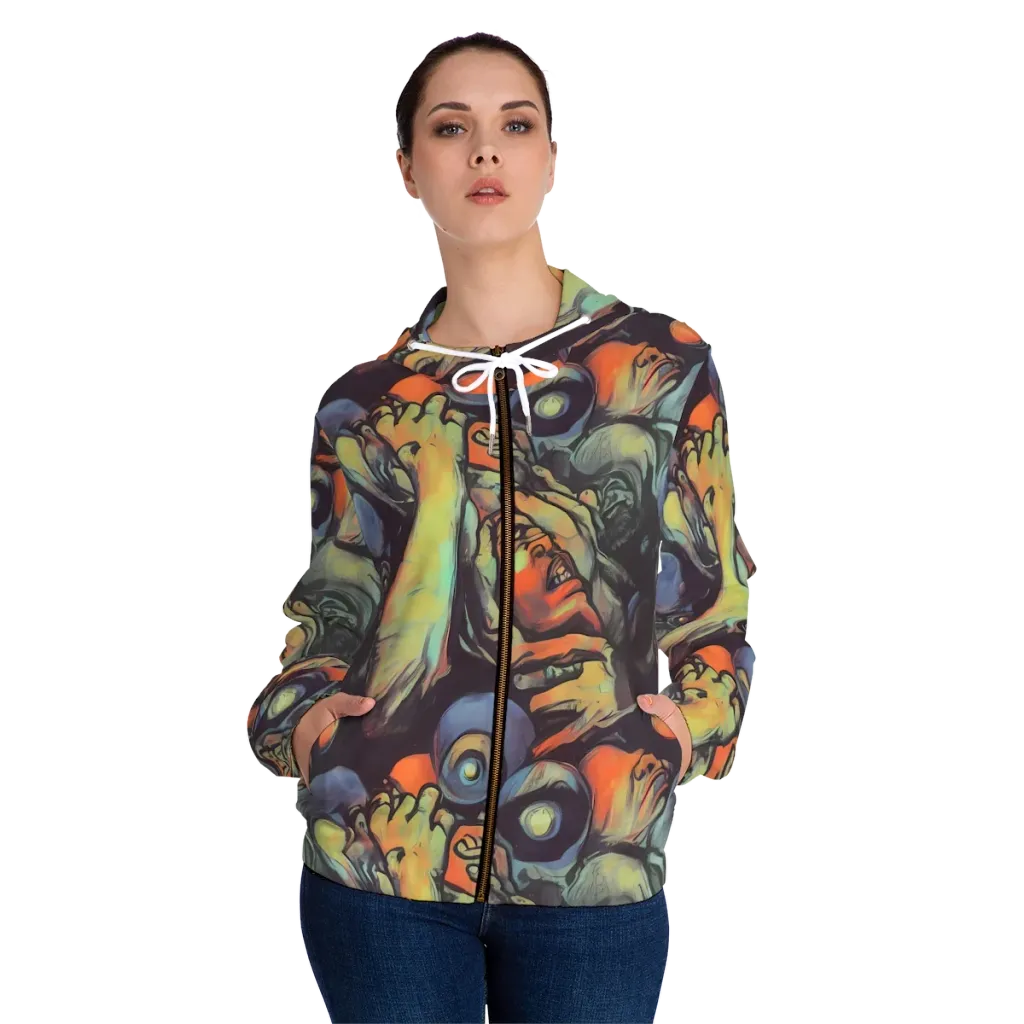 Cosmic Scream on Women's Full-Zip Hoodie — Front On Person