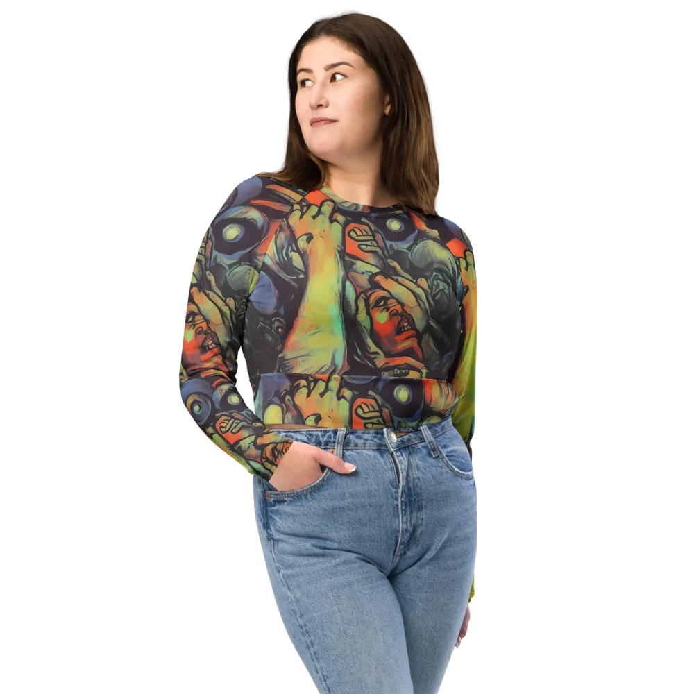 Cosmic Scream on Long Sleeve Crop Top — Front