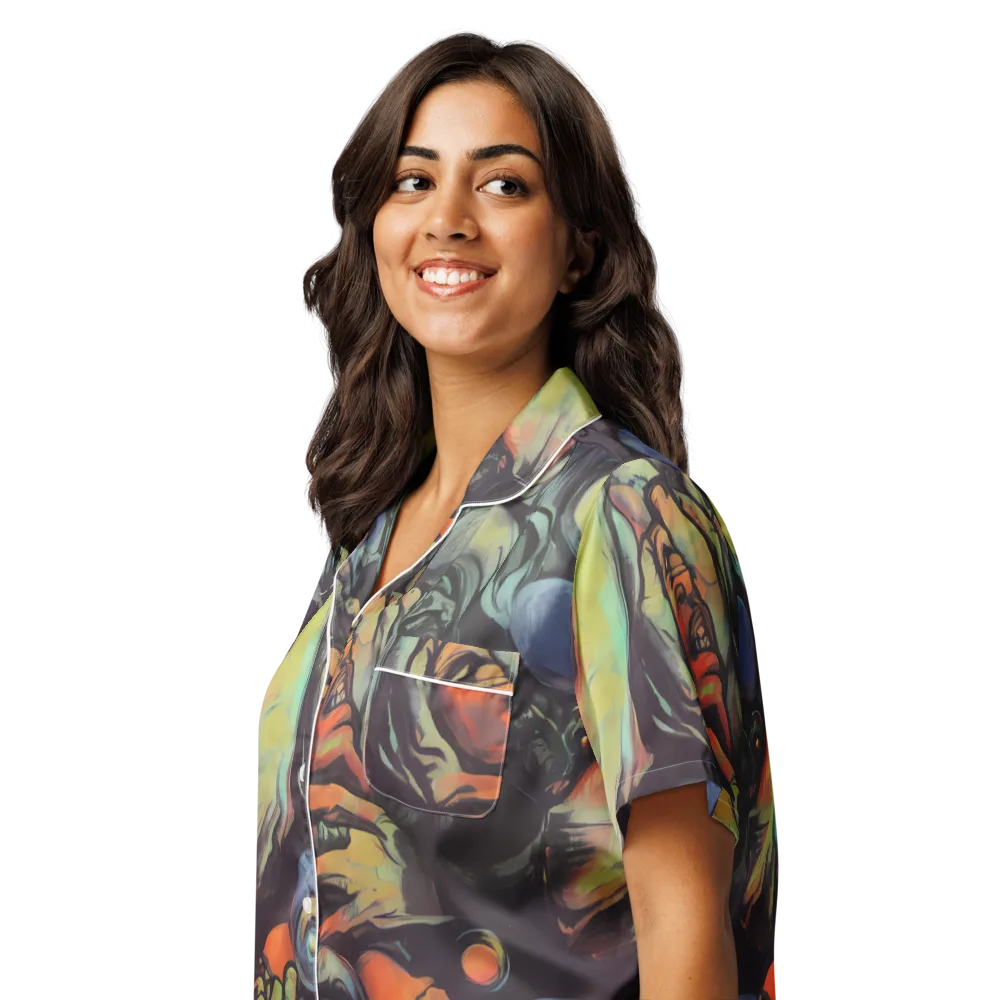 Cosmic Scream on Women's Short Sleeve Pajama Top — Left Front