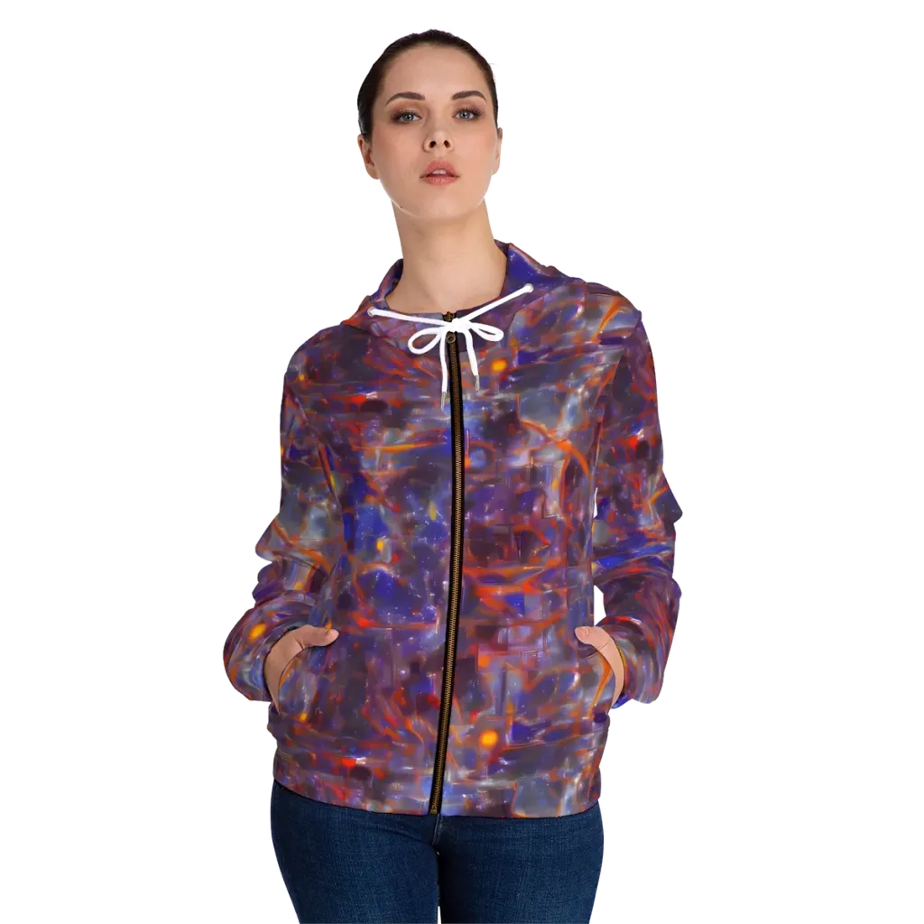 Chromatic Frenzy on Women's Full-Zip Hoodie — Front On Person