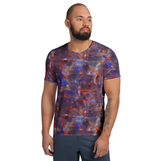 Chromatic Frenzy on a Men's Athletic T-Shirt