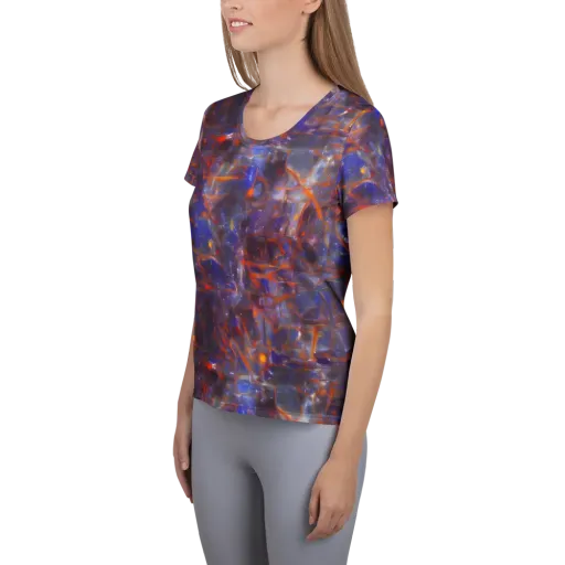 Chromatic Frenzy on a Women's Athletic T-Shirt