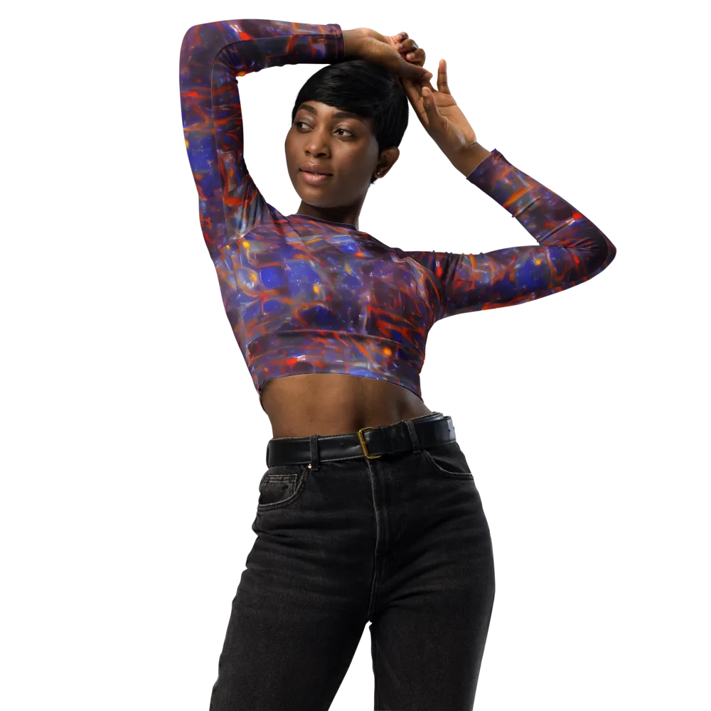 Chromatic Frenzy on Long Sleeve Crop Top — Front