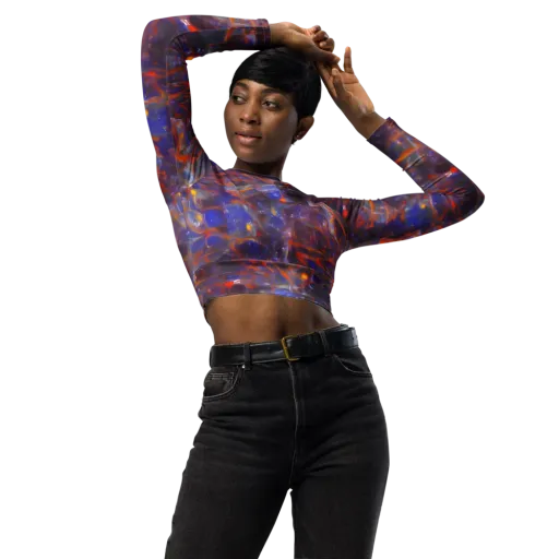 Chromatic Frenzy on a Long Sleeve Crop Top