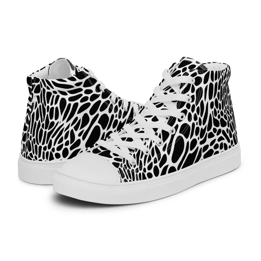 Monochrome Mystique on Women's High Top Canvas Shoes — Left
