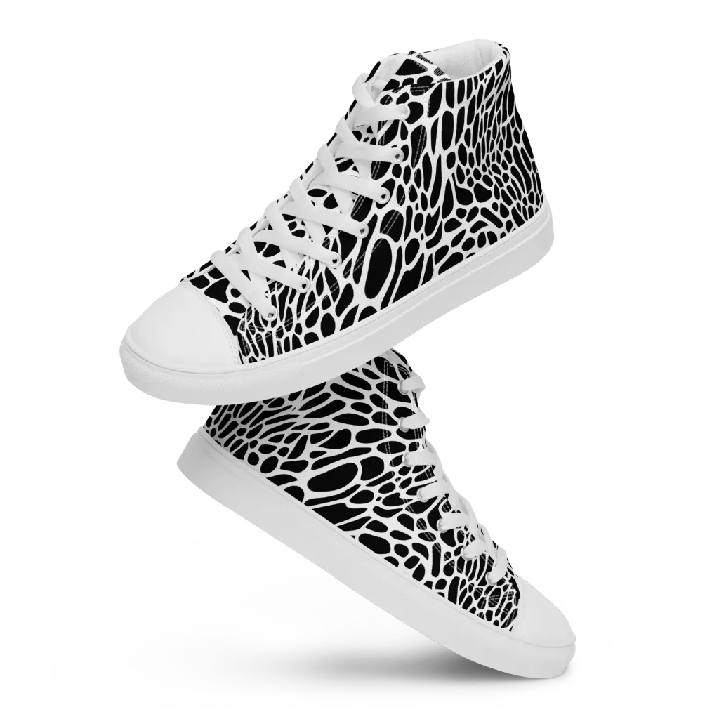 Monochrome Mystique on Women's High Top Canvas Shoes — Front