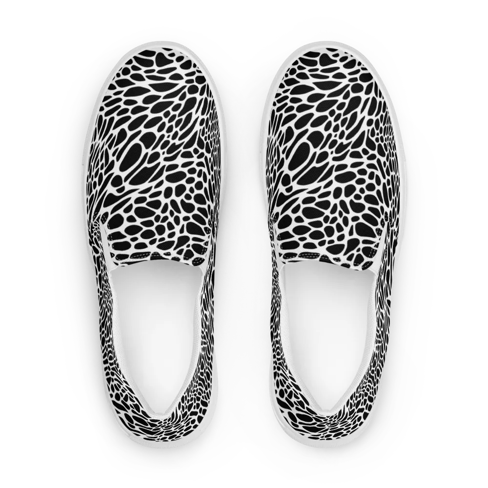 Monochrome Mystique on Men's Slip-On Canvas Shoes — Front