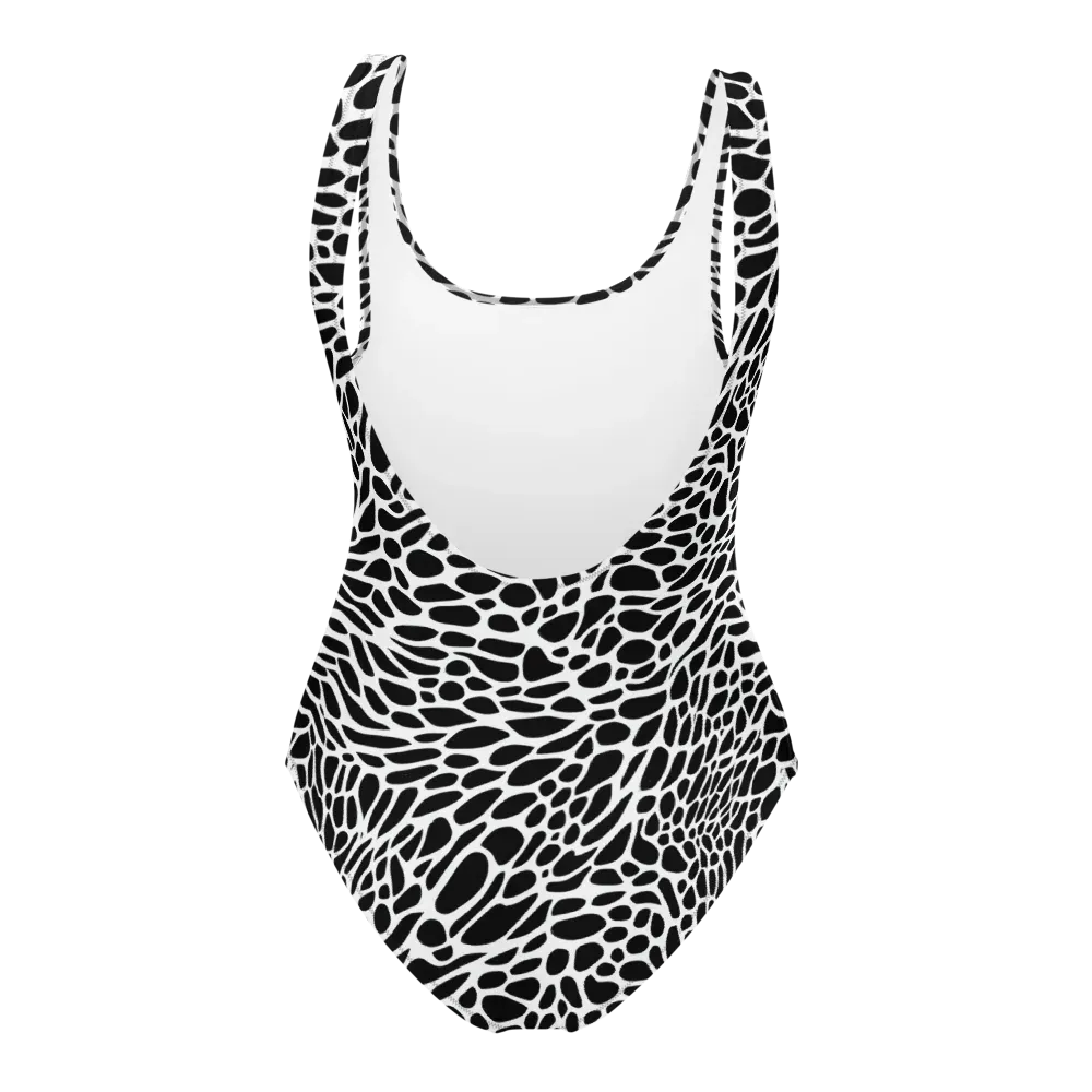 Monochrome Mystique on One-Piece Swimsuit — Back