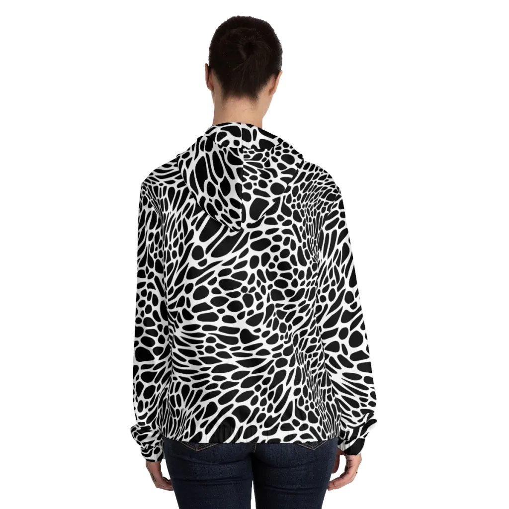 Monochrome Mystique on Women's Full-Zip Hoodie — Back On Person