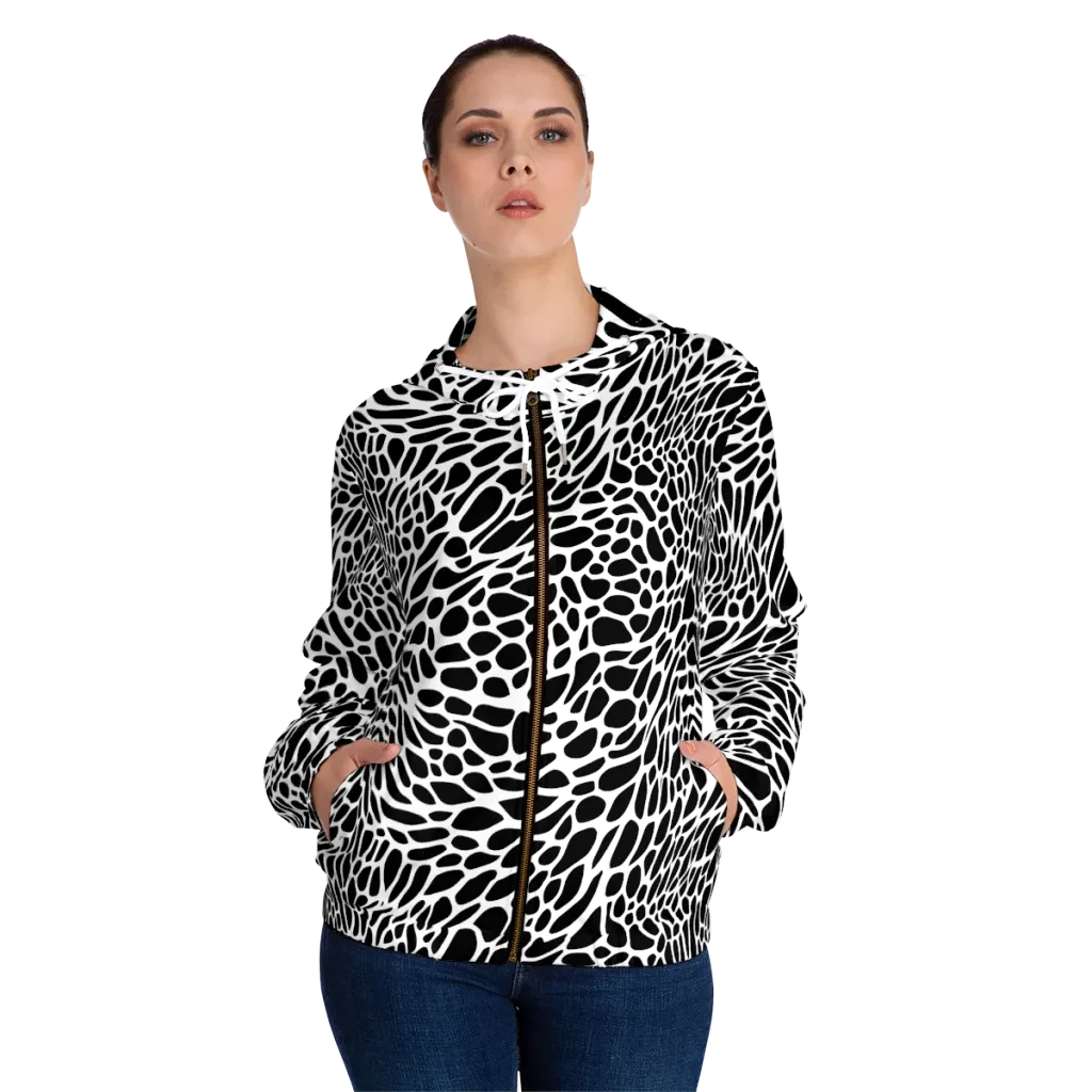 Monochrome Mystique on Women's Full-Zip Hoodie — Front On Person