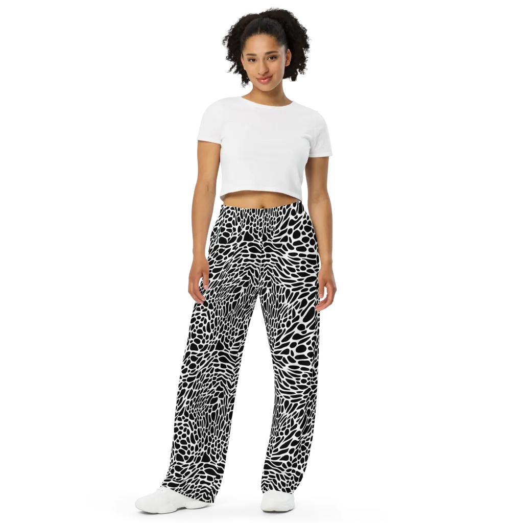 Monochrome Mystique on Wide-Leg Pants — Front